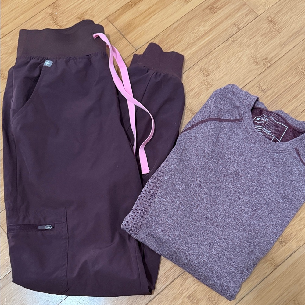 Figs Maroon Jogger Pants with Pink Drawstring
